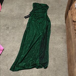 SHEIN One Shoulder Glitter Green Dress
